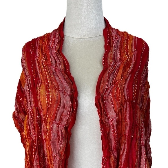 Cejon Orange Pink Metallic Textured Scarf Wrap - Picture 3 of 8